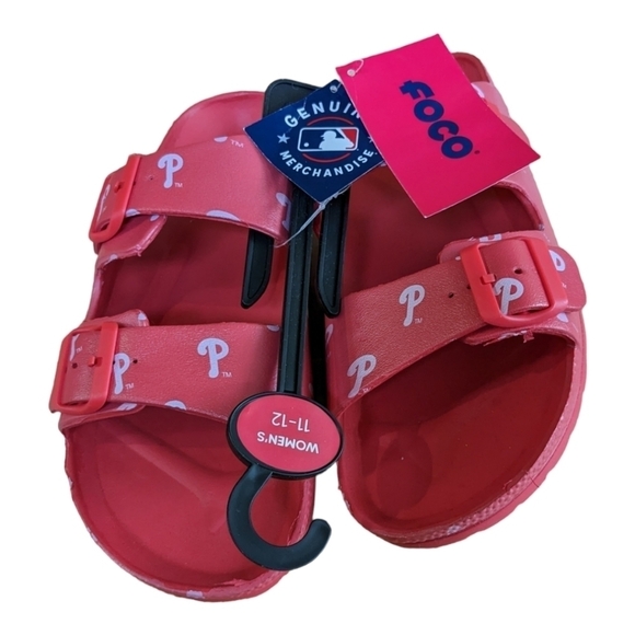 NEW FOCO Phillies Red double buckle plastic slides,size 9-10 Men, 11-12 Women - Picture 1 of 3